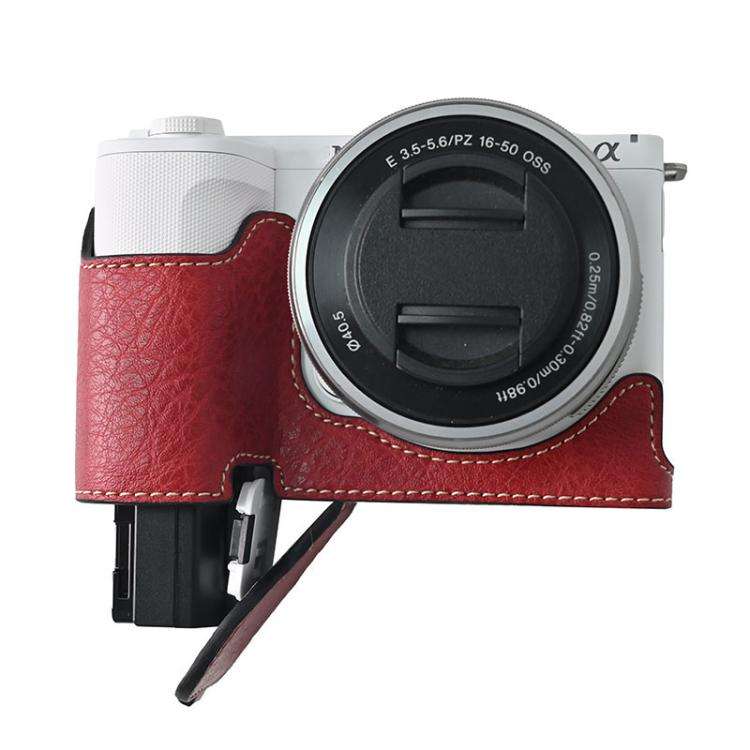 For Sony Alpha ZV-E10 II / ZV-E10M2 Litchi Texture PU Leather Camera Half Case Base(Wine Red)