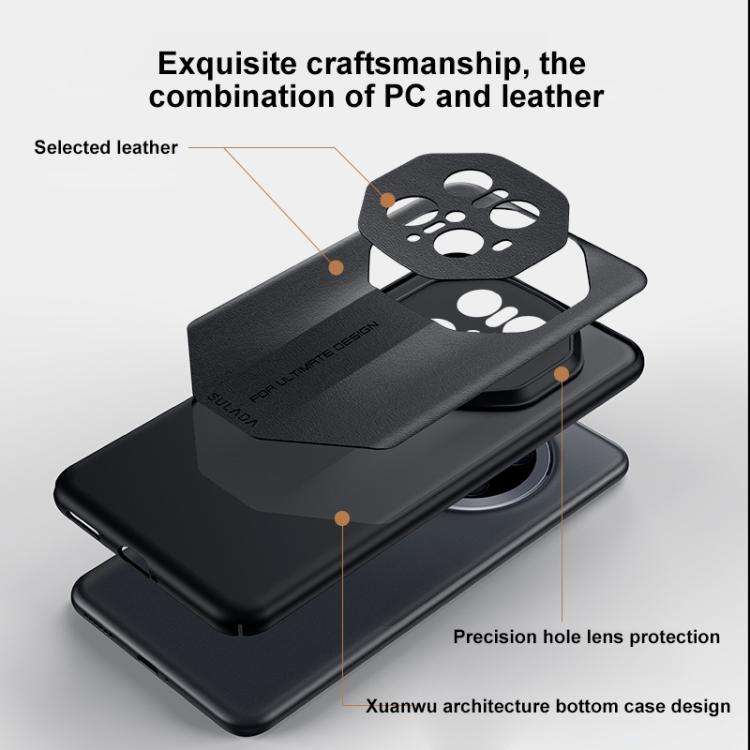 For Huawei Mate 70 SULADA Splicing Plain Leather PC Shockproof Phone Case(Black)