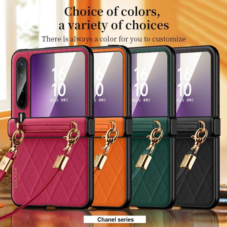 For Huawei Pura X SULADA Elegant Rhombic Texture Folding Phone Case with Lanyard(Black)