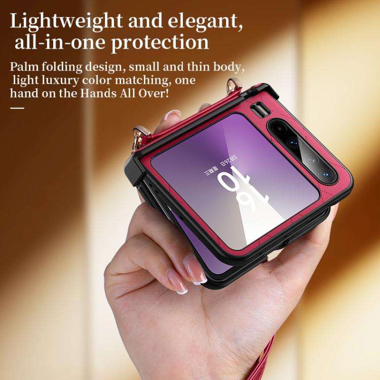 For Huawei Pura X SULADA Elegant Rhombic Texture Folding Phone Case with Lanyard(Red)