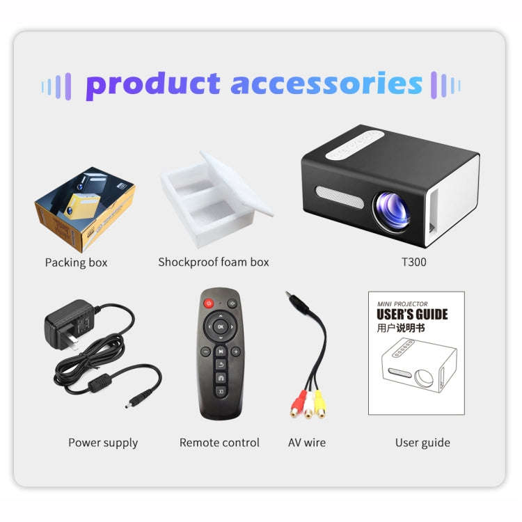 T300 25ANSI LED Portable Home Multimedia Game Projector, US Plug(Yellow)