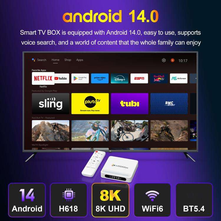 H96 Max H618 Plus Android 14.0 Smart TV Box, 2GB+16GB, Allwinner H618 Quad-core ARM Cortex-A53(US...