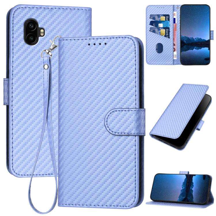 For Samsung Galaxy XCover7 Pro YX0070 Carbon Fiber Buckle Leather Phone Case with Lanyard(Light P...