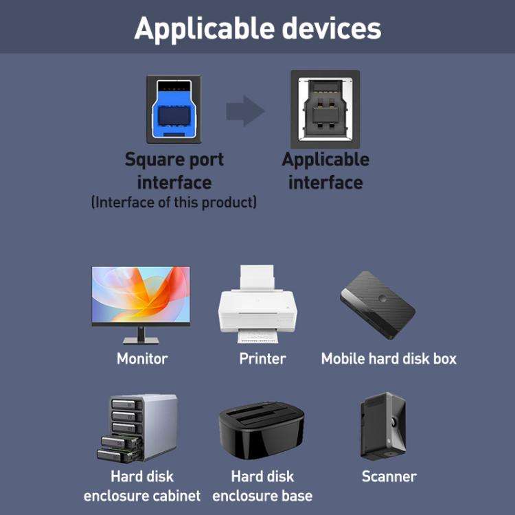 USB-B 3.0 Printer / Mobile Hard Drive / Computer Adapter, Model:USB-B Male to Type-C Female