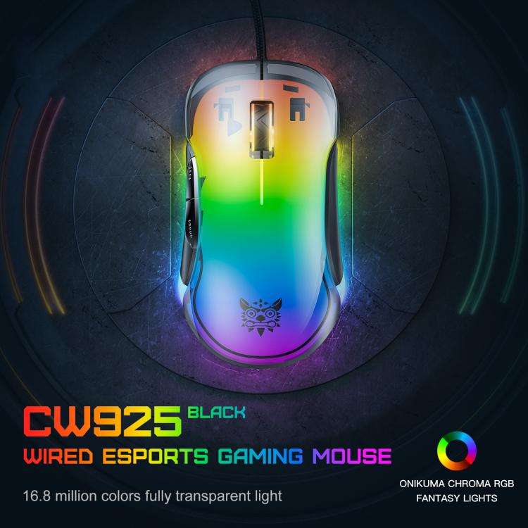 ONIKUMA CW925 12800DPI Colorful RGB E-Sports Gaming Wired Mouse(Black)