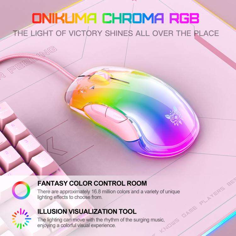 ONIKUMA CW925 12800DPI Colorful RGB E-Sports Gaming Wired Mouse(Pink)