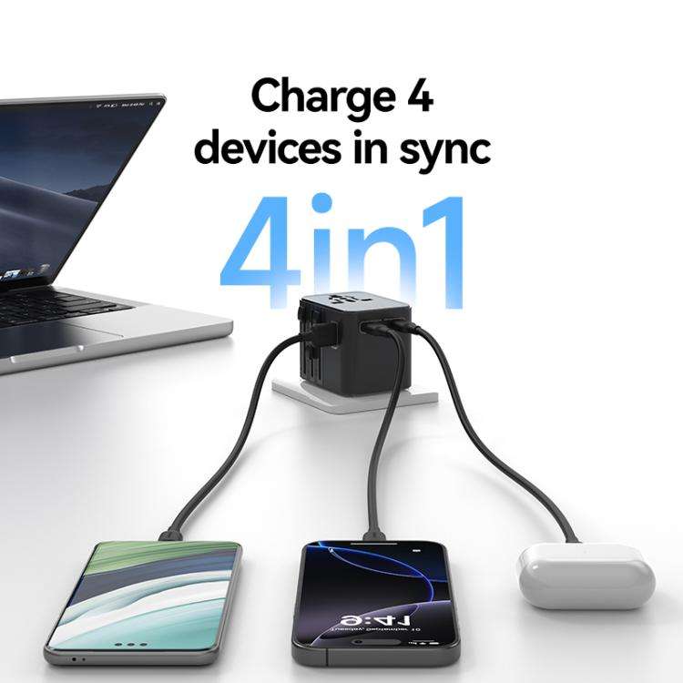USAMS CC309 25W Dual Type-C and USB-A Ports Universal Travel Charger(Black)