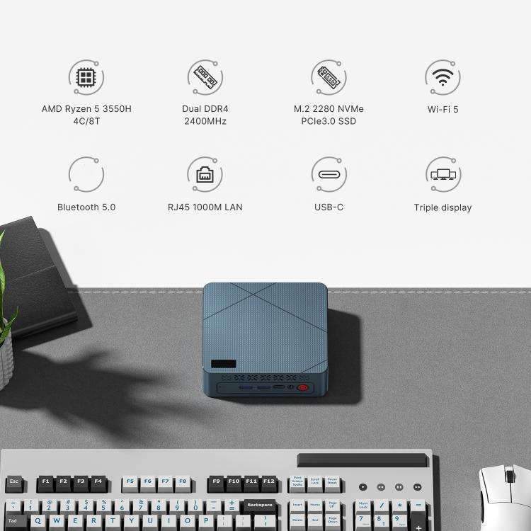 GXMO E2 Windows 11 Mini PC, 16GB+512GB, AMD Ryzen 5 3550H 4-Core Processor(US Plug)