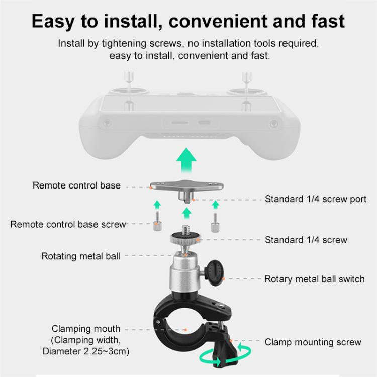 For DJI RC / RC 2 BRDRC Drone Remote Control Adapter Base Bicycle Holder(Black Silver)