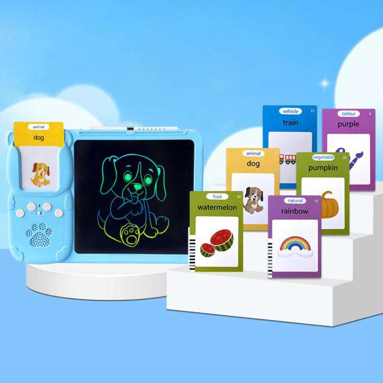 8.5 inch Children Early Education Drawing Board Card English Audiobooks, Style:Blue / 112 Cards