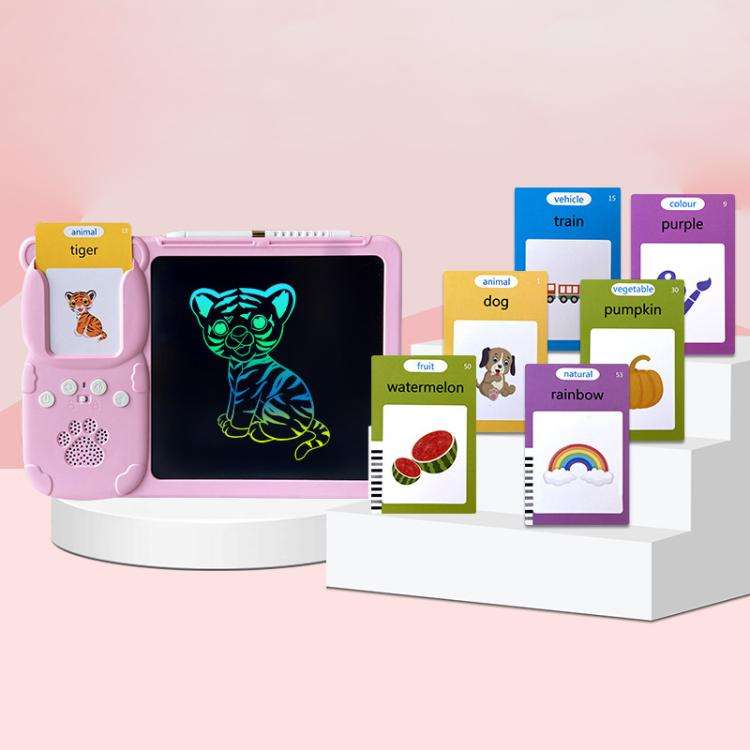 8.5 inch Children Early Education Drawing Board Card English Audiobooks, Style:Pink / 112 Cards