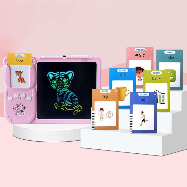 8.5 inch Children Early Education Drawing Board Card English Audiobooks, Style:Pink / 255 Cards