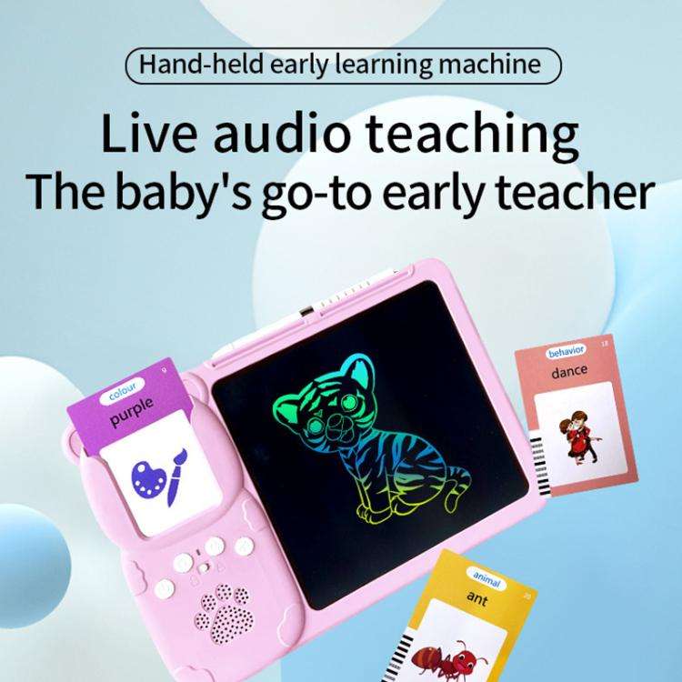 8.5 inch Children Early Education Drawing Board Card English Audiobooks, Style:Pink / 255 Cards
