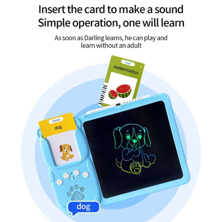 8.5 inch Children Early Education Drawing Board Card English Audiobooks, Style:Blue / 112 Cards