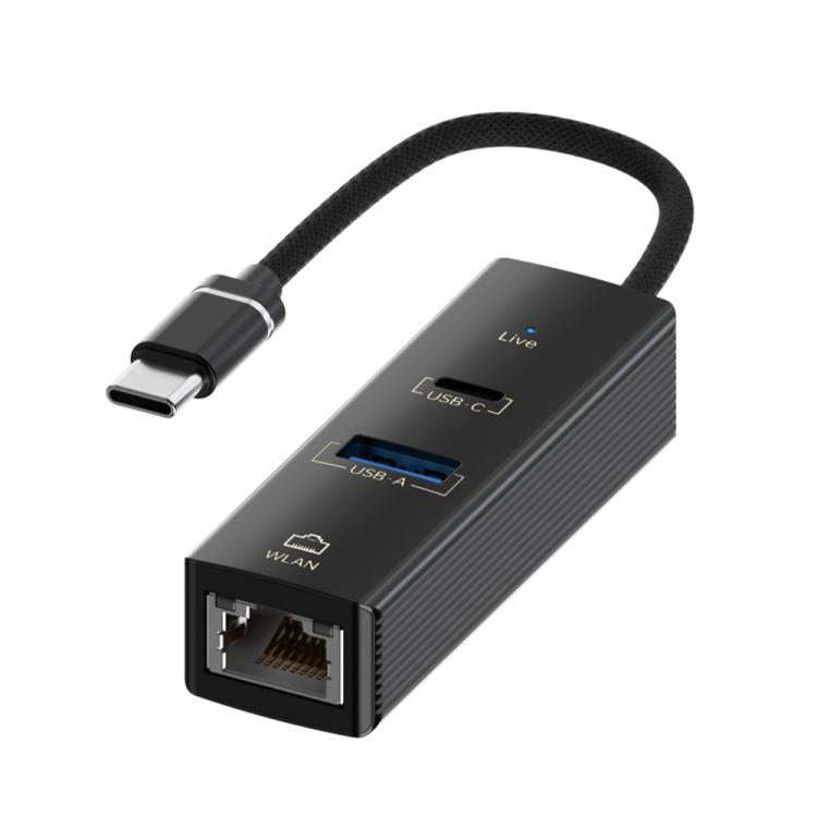 Type-C to Type-C RJ45 USB-A HUB Expand Converter(Black)