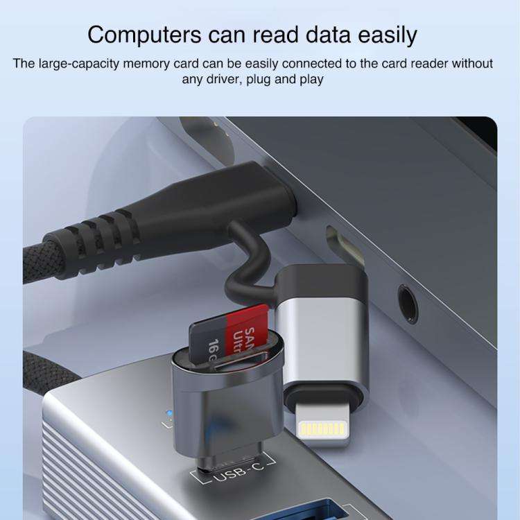 Type-C / 8 Pin to Type-C RJ45 USB-A HUB Expand Converter(Silver)