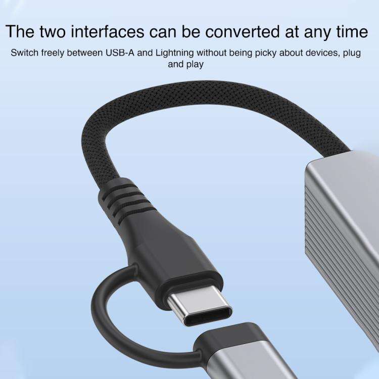 Type-C / 8 Pin to Type-C RJ45 USB-A HUB Expand Converter(Silver)