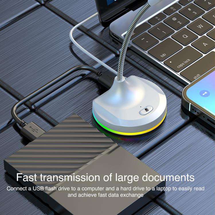 USB Multi-function Microphone RGB Light Built-in Sound Card(Black)