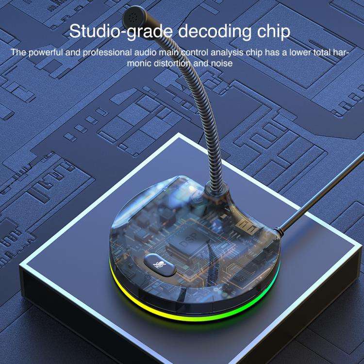 USB Multi-function Microphone RGB Light Built-in Sound Card(White)