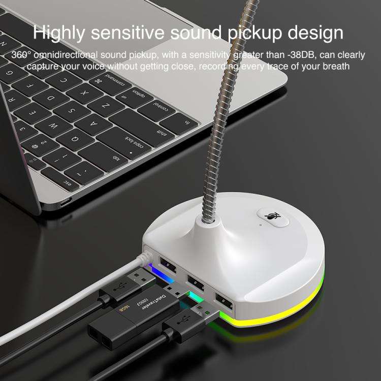 USB Multi-function Microphone RGB Light Built-in Sound Card(Black)