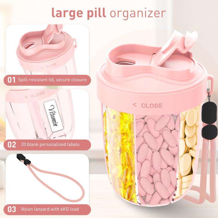 Portable Compartment Sealed Medicine Organizer Large Pill Storage Cup(Pink)
