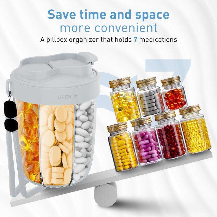Portable Compartment Sealed Medicine Organizer Large Pill Storage Cup(Grey)