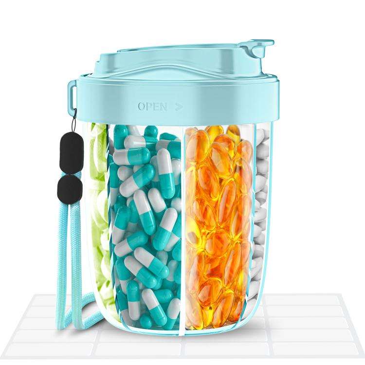 Portable Compartment Sealed Medicine Organizer Large Pill Storage Cup(Blue)