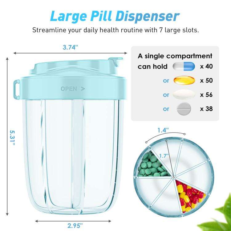 Portable Compartment Sealed Medicine Organizer Large Pill Storage Cup(Blue)
