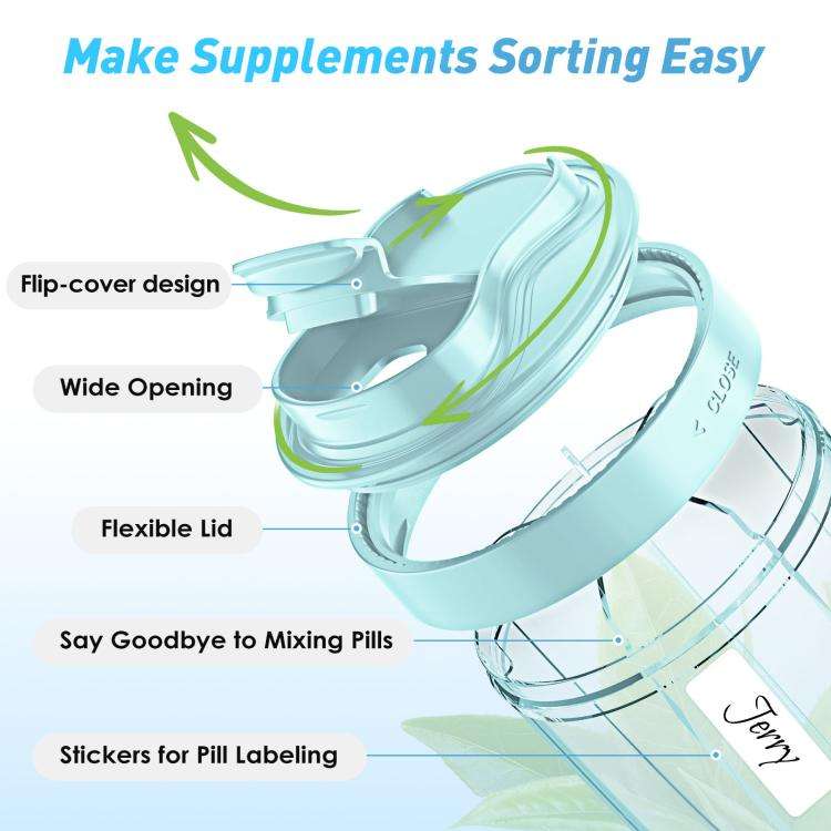 Portable Compartment Sealed Medicine Organizer Large Pill Storage Cup(Blue)