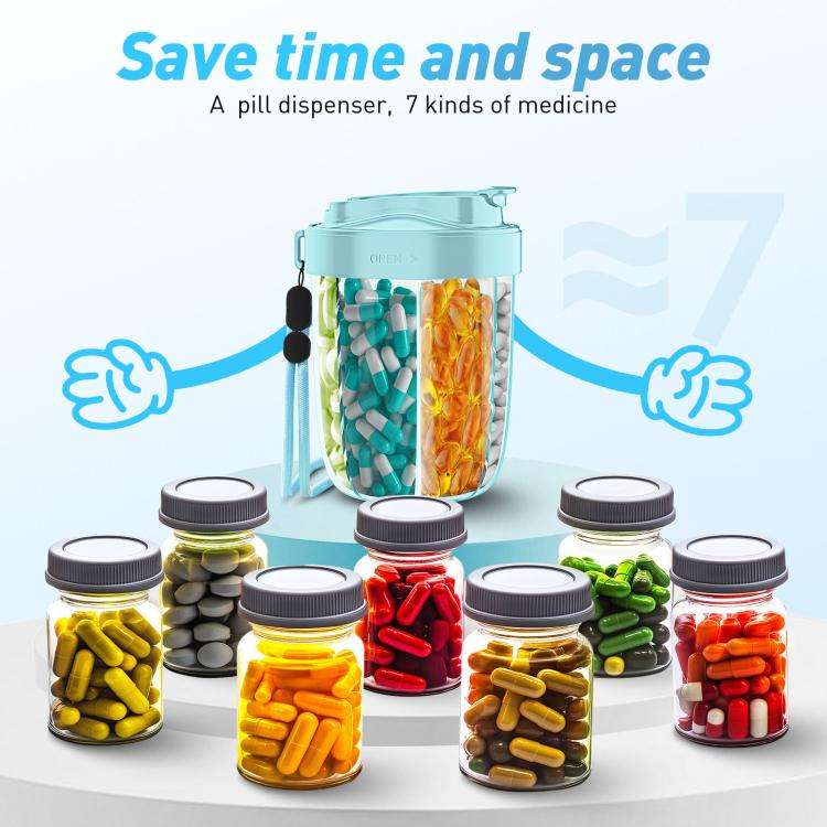Portable Compartment Sealed Medicine Organizer Large Pill Storage Cup(Blue)