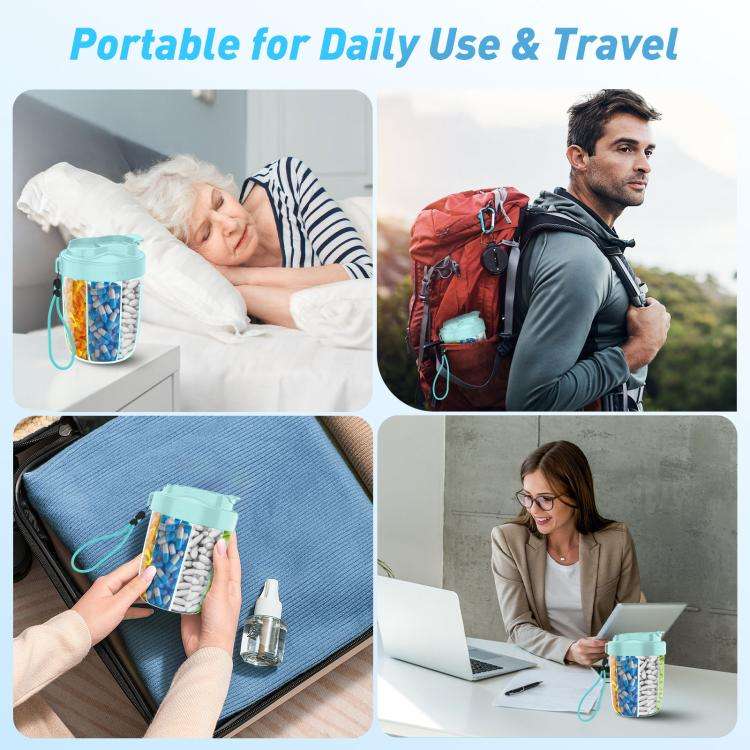Portable Compartment Sealed Medicine Organizer Large Pill Storage Cup(Blue)