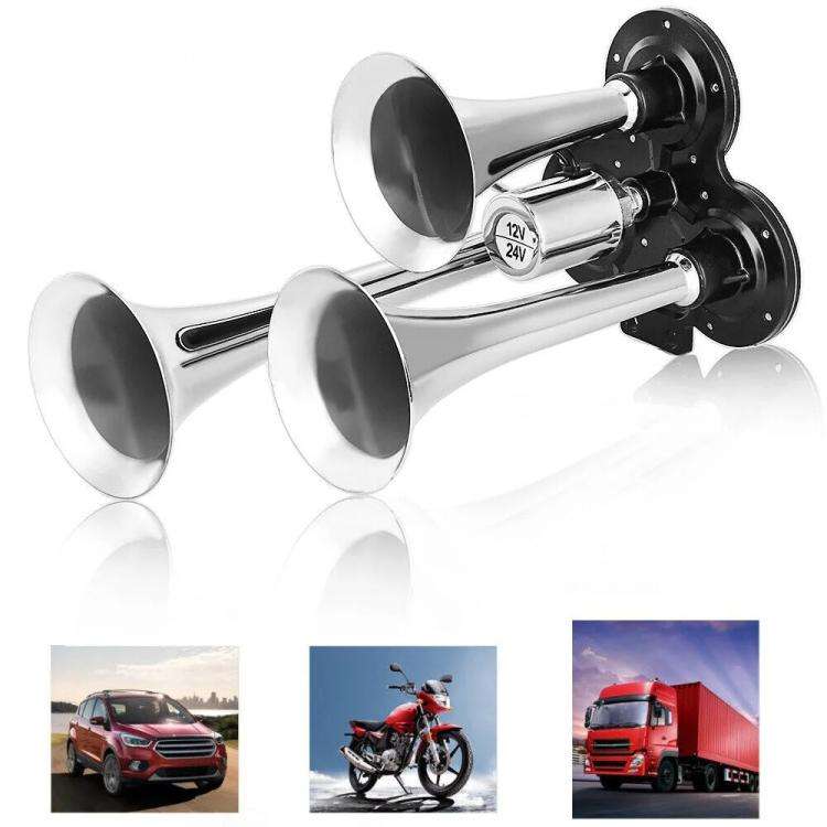 12V / 24V 600dB Car / Truck 3-Trumpet Super Loud Electric Horn, with M6 Air Nozzle and Leather Ho...