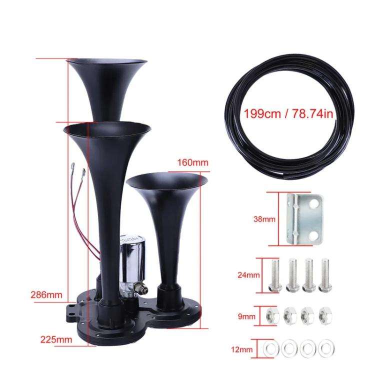 12V / 24V 600dB Car / Truck 3-Trumpet Super Loud Electric Horn, with M6 Air Nozzle and Leather Ho...