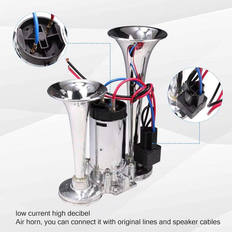 12V / 24V 600dB Car / Truck 3-Trumpet Super Loud Electric Horn, with M6 Air Nozzle and Leather Ho...