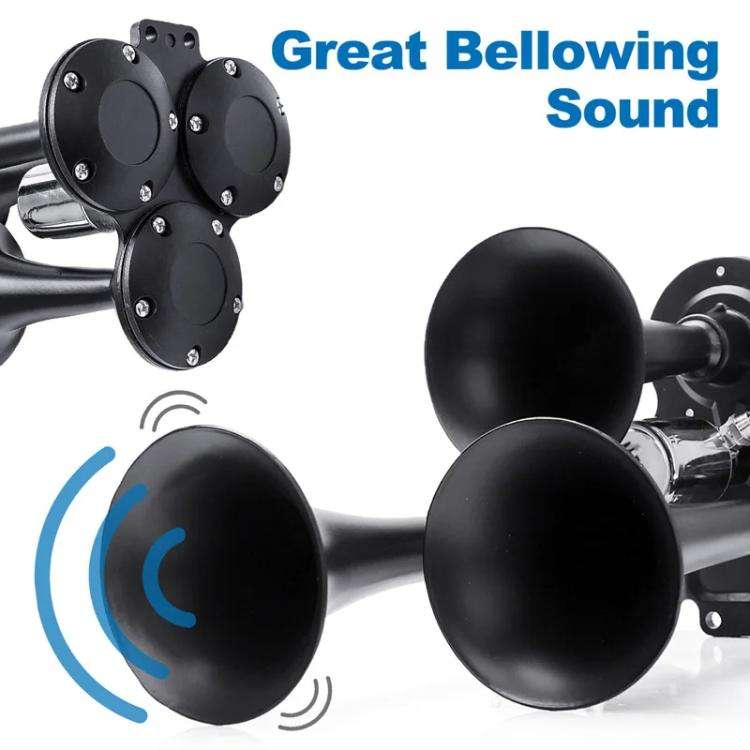 12V / 24V 600dB Car / Truck 3-Trumpet Super Loud Electric Horn, with M6 Air Nozzle and Leather Ho...