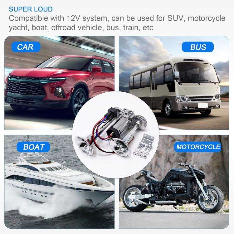 12V / 24V 600dB Car / Truck 3-Trumpet Super Loud Electric Horn, with M6 Air Nozzle and Leather Ho...
