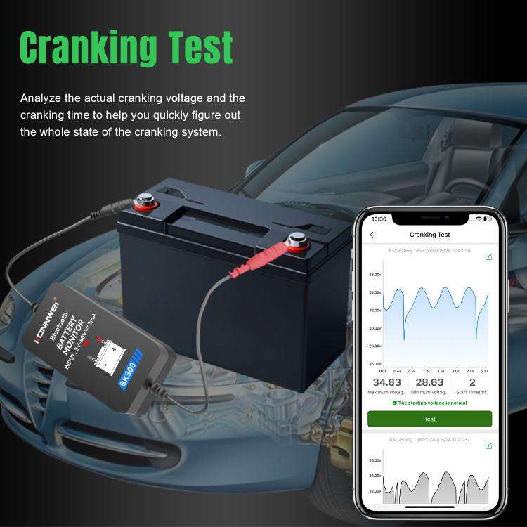 KONNWEI BK300 6V / 12V / 24V Car Bluetooth 5.0 Battery Monitor Diagnostic Tool(Black)