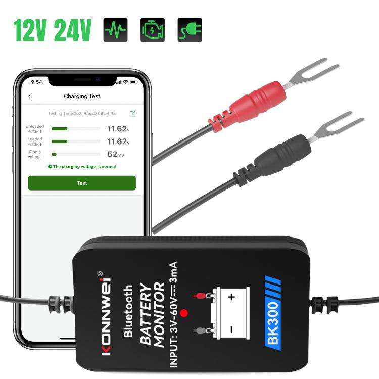 KONNWEI BK300 6V / 12V / 24V Car Bluetooth 5.0 Battery Monitor Diagnostic Tool(Black)