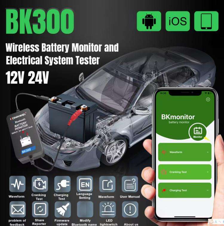 KONNWEI BK300 6V / 12V / 24V Car Bluetooth 5.0 Battery Monitor Diagnostic Tool(Black)