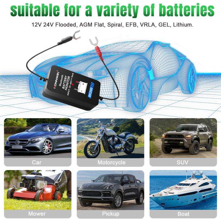 KONNWEI BK300 6V / 12V / 24V Car Bluetooth 5.0 Battery Monitor Diagnostic Tool(Black)