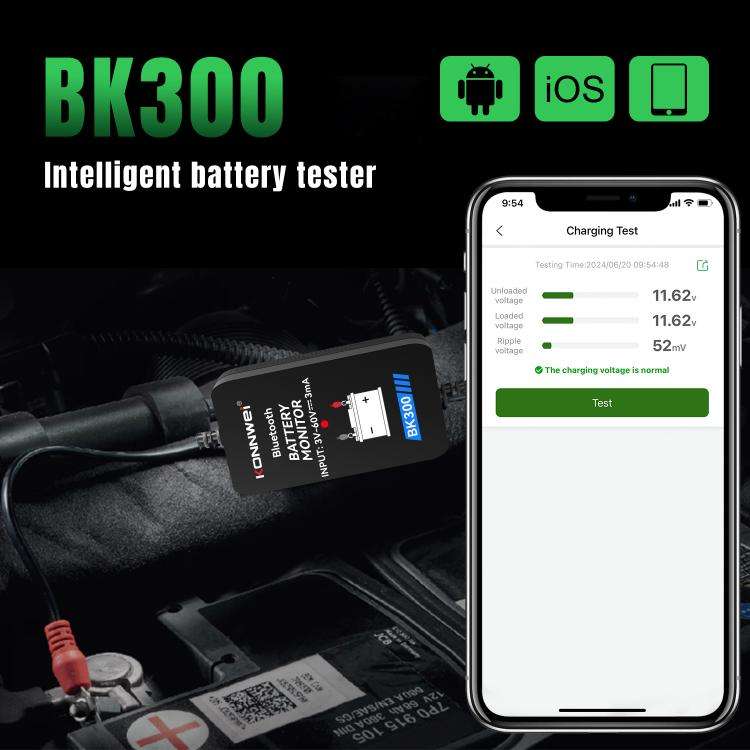 KONNWEI BK300 6V / 12V / 24V Car Bluetooth 5.0 Battery Monitor Diagnostic Tool(Black)