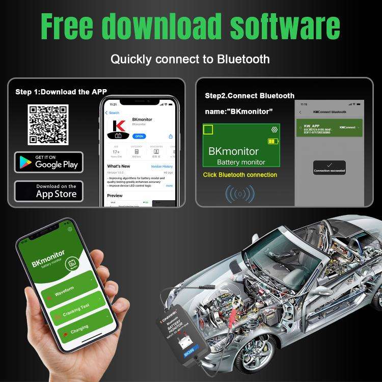 KONNWEI BK300 6V / 12V / 24V Car Bluetooth 5.0 Battery Monitor Diagnostic Tool(Black)