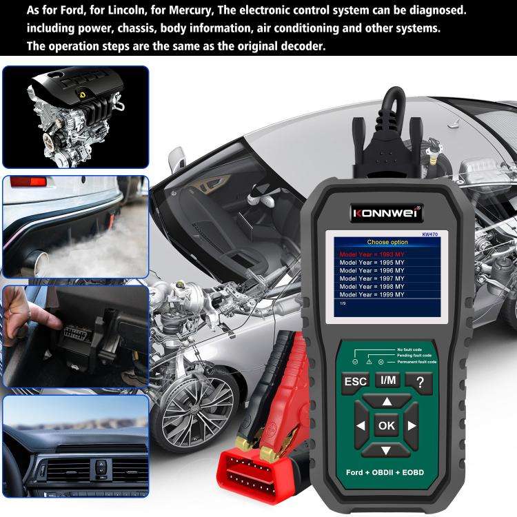 KONNWEI KW470 2.8 inch Color Screen Car OBD2 Fault Diagnostic Scan Tool for Ford(Black Green)
