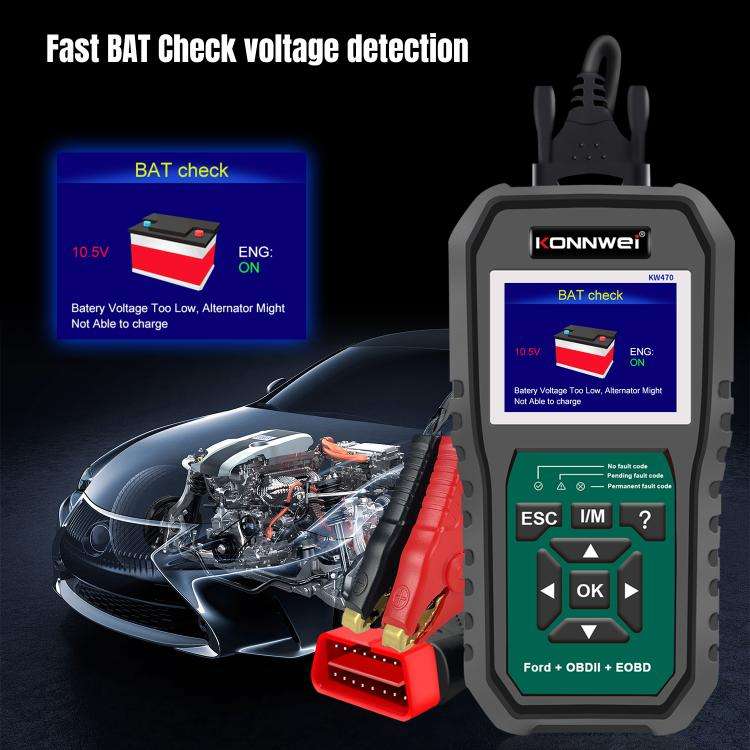 KONNWEI KW470 2.8 inch Color Screen Car OBD2 Fault Diagnostic Scan Tool for Ford(Black Green)