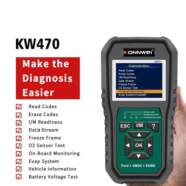 KONNWEI KW470 2.8 inch Color Screen Car OBD2 Fault Diagnostic Scan Tool for Ford(Black Green)