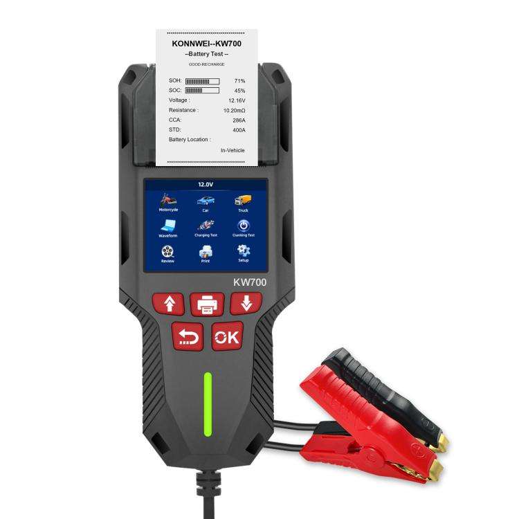 KONNWEI KW700 12V / 24V 2.8 inch Color Screen Car Battery Tester with Printer(Black)
