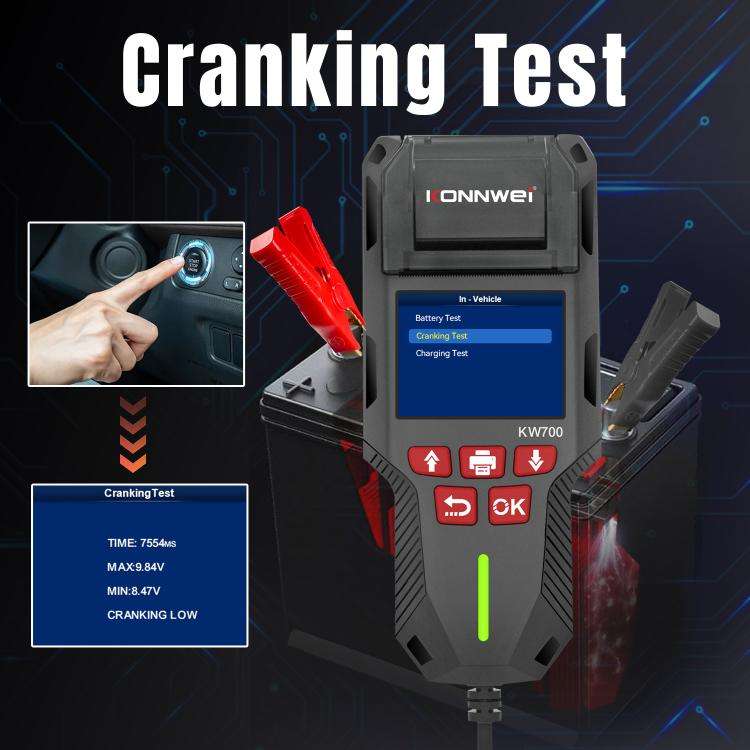 KONNWEI KW700 12V / 24V 2.8 inch Color Screen Car Battery Tester with Printer(Black)