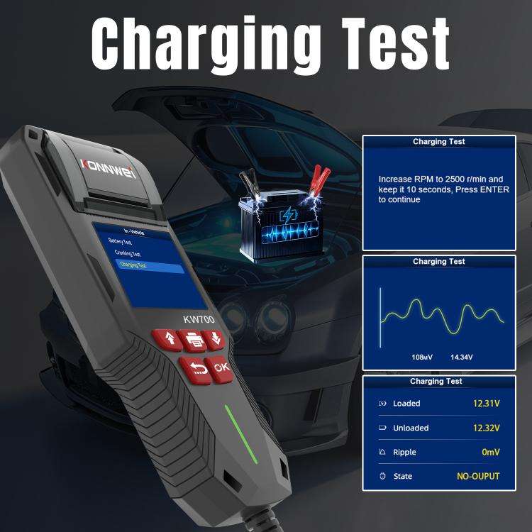 KONNWEI KW700 12V / 24V 2.8 inch Color Screen Car Battery Tester with Printer(Black)