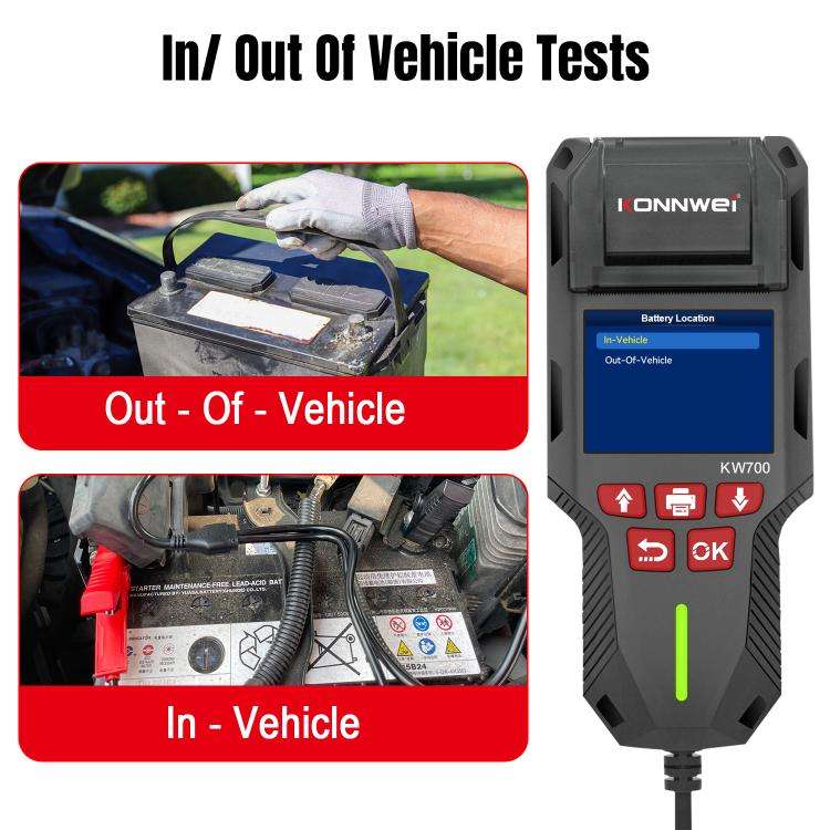 KONNWEI KW700 12V / 24V 2.8 inch Color Screen Car Battery Tester with Printer(Black)
