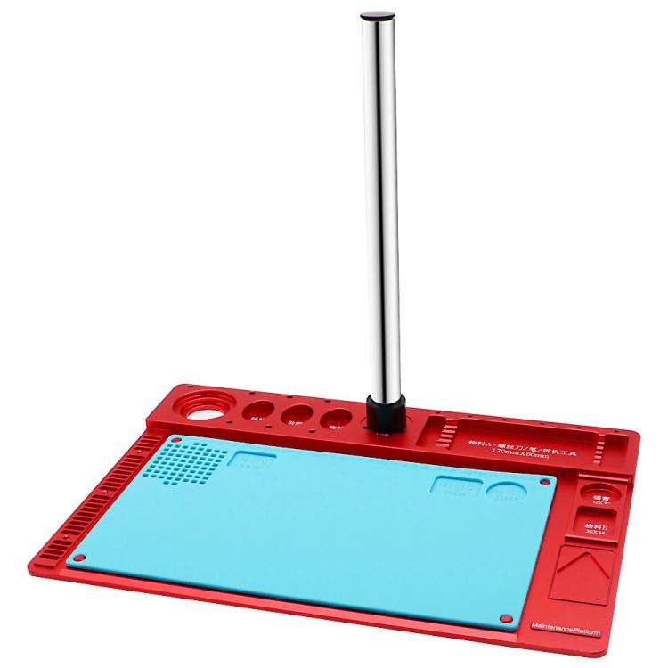 Microscope Aluminum Alloy Stand Base Heat-Resistant Silicone Pad(Red)